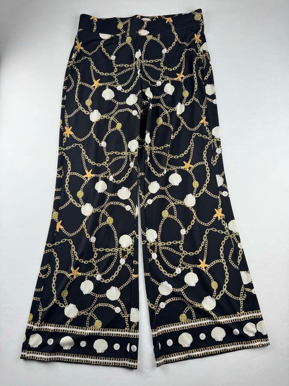 Boston Proper Nautical Seashell Gold Chain Print Wide Leg Pants Size S